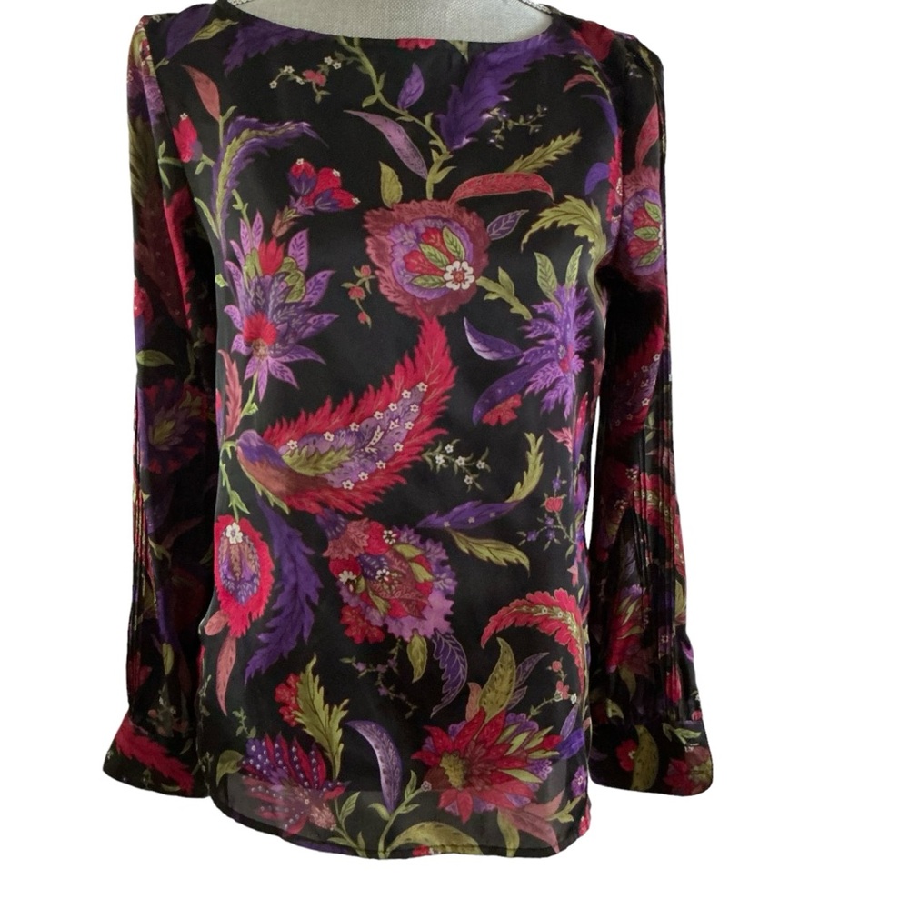 Vtg Ralph Lauren satin multicolored fairy core blouse floral print round neck S
